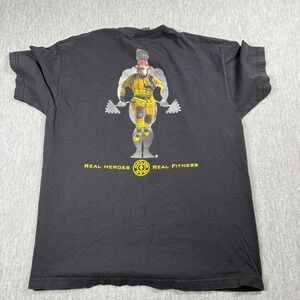 Gold's Gym Shirt Mens L Black Real Heroes Firefighter Graphic USA Made Vintage